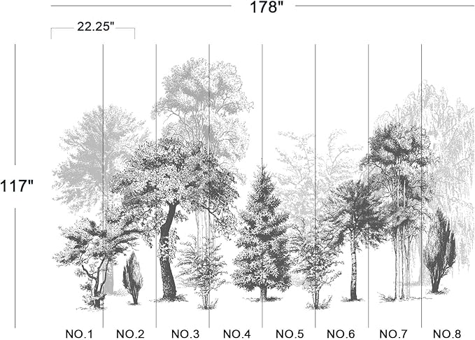 Black and White Oil Painting Forest Wall Mural Wallpaper for Bedroom 178" x 117"