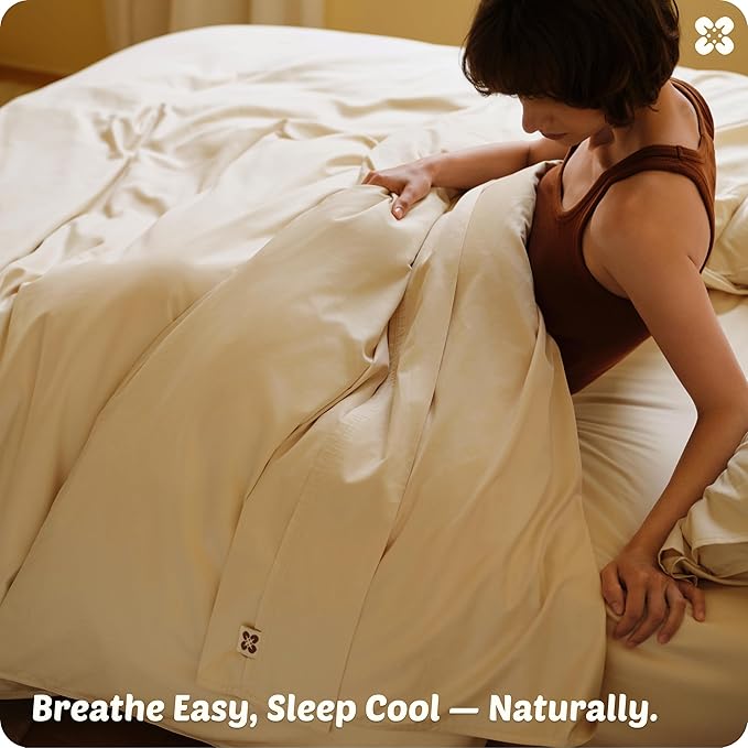 Bedsure Cotton Duvet Cover King Size, Cotton & Rayon Derived from Bamboo Blend Duvet Cover Set for Hot Sleepers, Ultra-Soft, Breathable & Lightweight Home Bedding for All Seasons (Beige,104"x90")