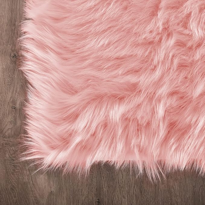 Latepis Pink Area 8x10 Shaggy Faux Sheepskin Fur Rug for Living Room Floor Cute Plush Carpet for Bedroom Girls Soft Furry Rug Luxury Home Decor