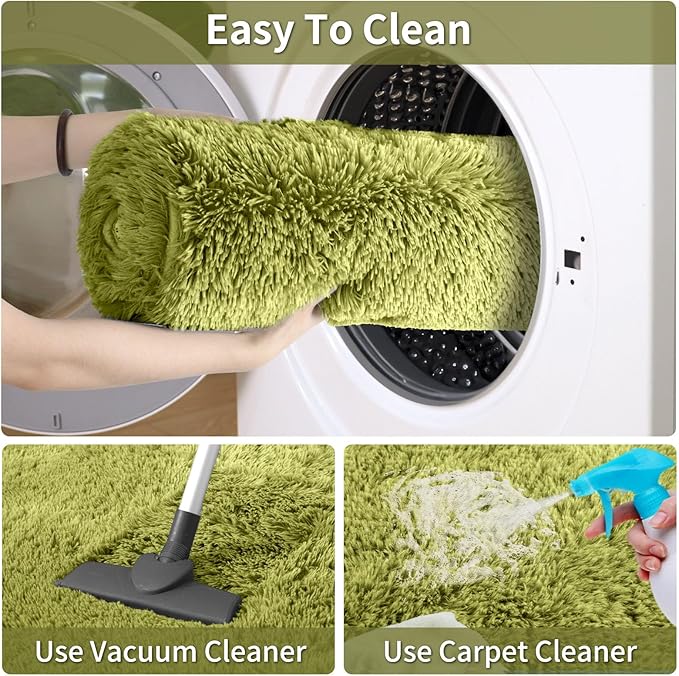 Merelax Soft Modern Indoor Shaggy Area Rug for Bedroom Livingroom Dorm Kids Room Home Decorative, Non-Slip Plush Fluffy Furry Fur Rugs Comfy Nursery Accent Floor Carpet 8x10 Feet, Green