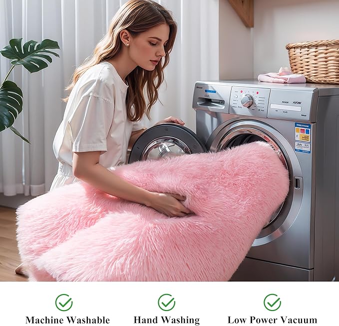 KCHOWUA Pink Fluffy Shag Rug for Bedroom Girls,6'x9' Machine Washable Plush Fuzzy Throw Large Area Rugs for Living Room,Modern Soft Cute Shaggy Furry Nursery Kids Baby Dorm Room Carpets