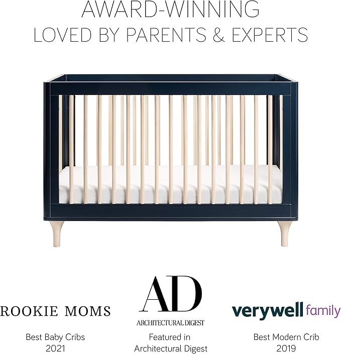 Babyletto Lolly 3-in-1 Convertible Crib with Toddler Bed Conversion Kit in Black and Washed Natural, Greenguard Gold Certified