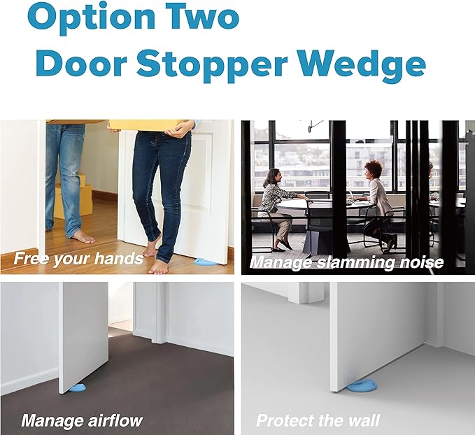 Upgraded Silicone Door Pinch Guard and Door Stoppers 2 Functions in 1 with 2 Free Hooks, Heavy Duty Finger Pinch Guard Prevents Finger Pinch Injuries, Slamming Doors. 2 Packs, Blue
