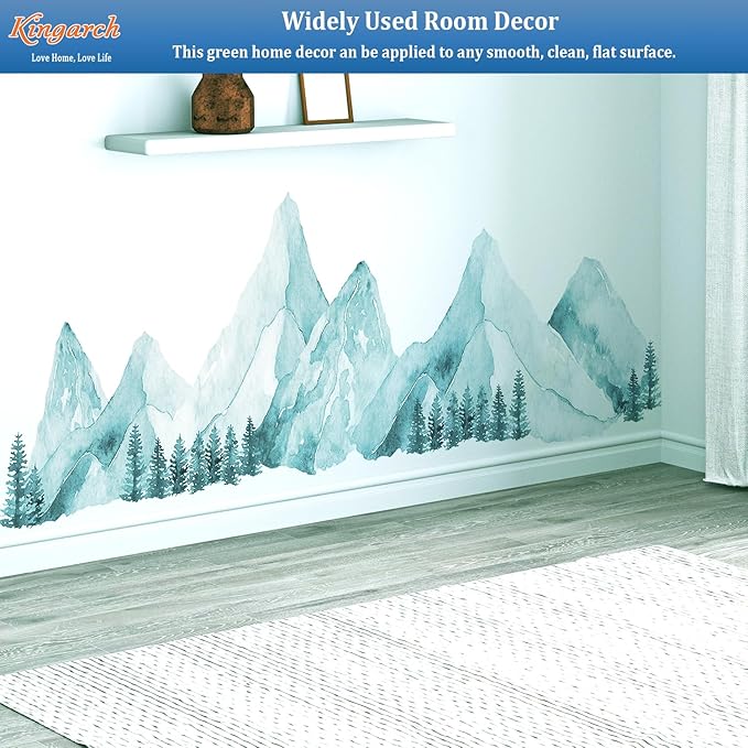 Large Mountain Wall Decals, Spa Green Pine Tree Peel and Stick Vinyl Wall Stickers & Murals, Removable Home Room Wall Decor for Bedroom Living Room Bedroom Classroom Office Nursery