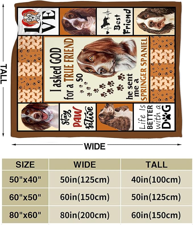 Springer Spaniel Dog Blanket Springer Spaniel Gifts and Decor Cute Dog Throw Blanket Dog Blanket for Girls Women Kids Adults Soft Warm Cozy Fleece Blanket for Couch Sofa Bed 80"x60"
