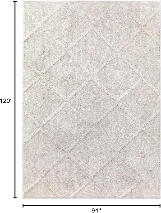 Antep Rugs Palafito 8x10 Geometric Shag Diamond High-Low Pile Textured Indoor Area Rug (Beige, 7'10" x 10')