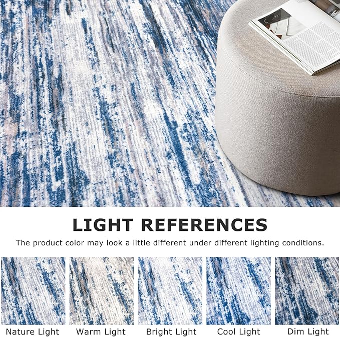 4x6 Modern Abstract Rug for Farmhouse, Navy Blue Gray Neutral Multi Super Soft Washable Rug with Non-Slip, Low-Pile Indoor Door Area Rugs for Living Room Bedroom, Carpet with Non-Shedding