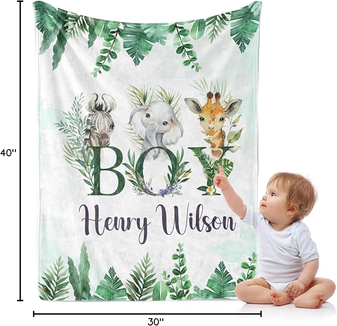 J&SBGFT Personalized Baby Blanket for Boys, Custom With Name, Receiving for Toddlers Kids Nursery Stroller Crib Decor Throw 30"x40", Color16