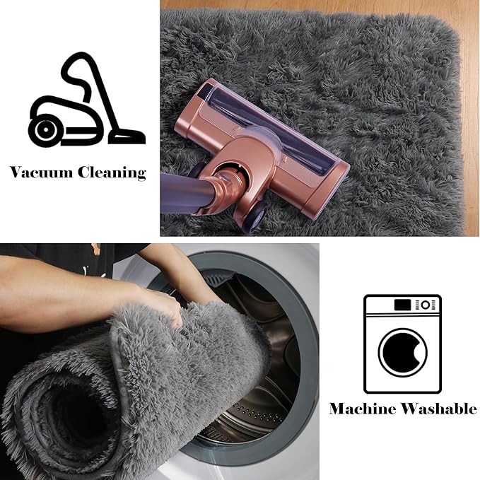 ONASAR Grey Area Rugs 9x12 Living Room, Gray Large Fluffy Shag Bedroom Rug, Washable Soft Plush Thick Shaggy Big Floor Carpet for Kids Boy and Girls Teen Dorm Nursery Indoor Home Decor Aesthetic