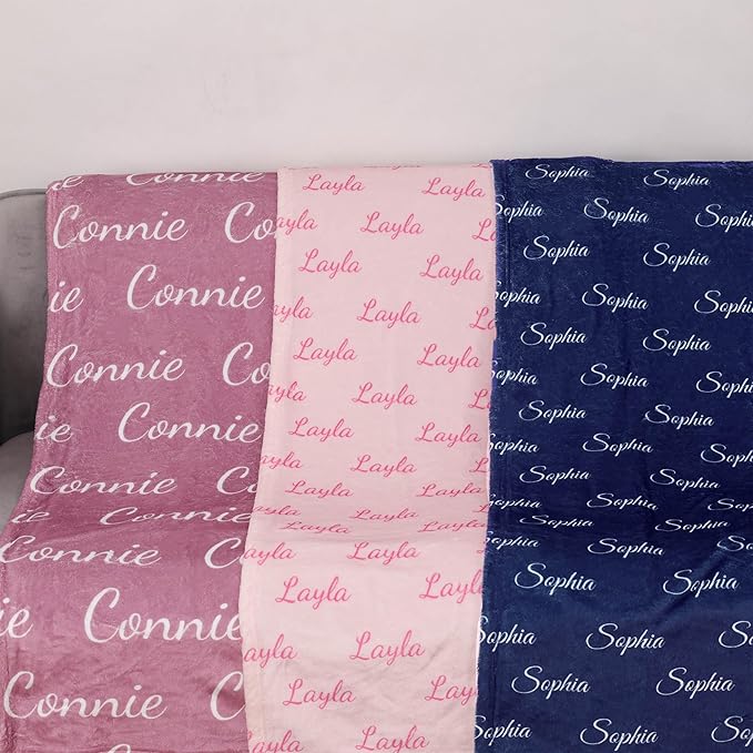 DayOfShe Personalized Name Blankets for Baby Boys Girls Christmas Stocking Stuffers Gifts Custom Blankets with Name for Grandkid Toddler Teen Boys Girls Gifts
