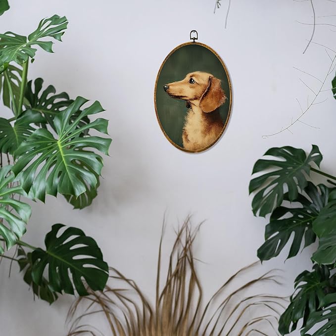 Hiuwevt Vintage Dachshund Oval Wall Art Decor, Dachshund Doxie Gifts for Women Framed Canvas Prints, Wiener Dog Gifts Oval Wall Hanging Decor for Bedroom Living Room Decorations, 8.6x11.4 Inches