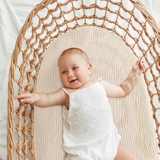 Bearmoss Bassinet Sheets - 2 Pack Muslin Cotton Bassinet Sheets Fits Oval and Rectangle Bassinet Mattress, Breathable and Skin-Friendly for Baby Boy and Girl (Cream&Sand)