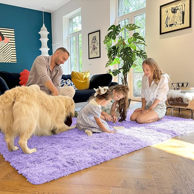 OLANLY 5x8 Machine Washable Large Area Rugs for Living Room, Bedroom, Soft Fluffy Shaggy Bedside Rug, Indoor Floor Carpet for Kids Girls and Boys, Dorms, Nursery, Home Decor Aesthetic, Light Purple