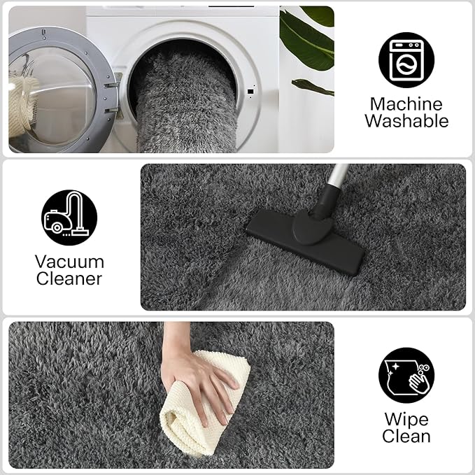Meralax Gradient 4x6 Grey Rugs for Living Room Bedroom, Machine Washable Soft Fluffy Shaggy Gray Bedside Rug, Indoor Floor Carpet for Kids Girls and Boys, Dorms, Nursery Rooms, Home Decor Aesthetic
