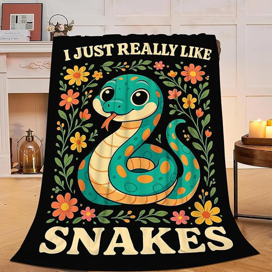 Snake Blanket I Just Really Like Snakes Throw Blanket Soft Cozy Fleece Fuzzy Plush Warm Stuff Bedding Floral Animal Blankets Gifts for Boys Girls Kids Adult Men Women 40"X50"