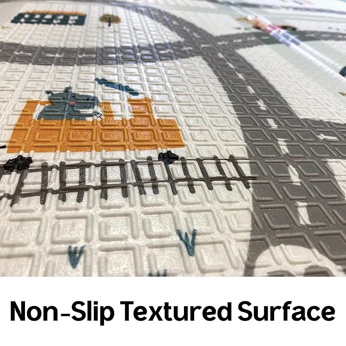 Baby Foldable Play Mat for Baby - Happy Travel Floor Mats design - Perfect Tummy Time Mat & Nursery Rug - Portable Playroom Rug, Indoor/Outdoor, Waterproof, Made in Korea - Large 79" x 55"