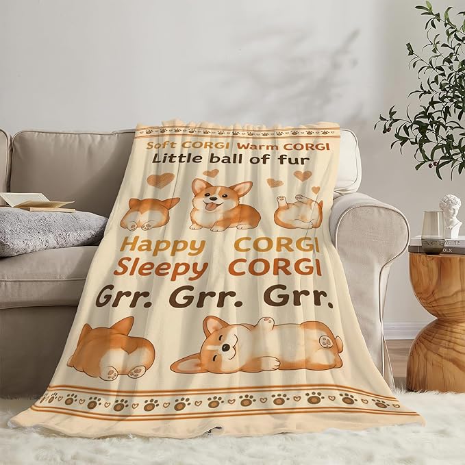 Cute Corgi Throw Blanket Nursery Soft Cozy Fleece Fuzzy Plush Warm Stuff Puppy Dog Bedding Blanket Gifts for Corgi Lovers Boys Girls Kids Adult Men Women 50"X60"