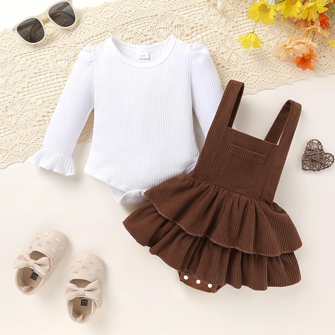 YOUNGER TREE Newborn Baby Girl Fall Winter Outfits Long Sleeve Romper Corduroy Overall Dress Infant Skirt Clothes Sets
