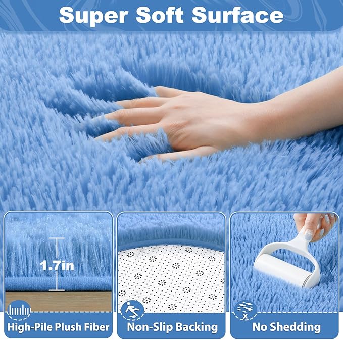 EVOIONOS Cobalt Blue‌ Round Rug for Bedroom, 4x4 Ft Fluffy Soft Circle Area Rugs for Living Room, Plush Shaggy Circular Indoor Floor Bedside Kids Nursery Carpet, Machine-Washable Home Decor Aesthetic