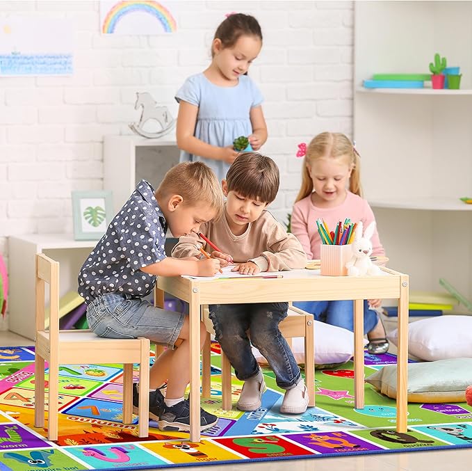 5x7 Kids Rug for Classroom & Playroom - ABC Alphabet Educational Area Rug with Animals Numbers & Shapes - Non-Slip Carpet Playmat for Nursery Preschool Elementary