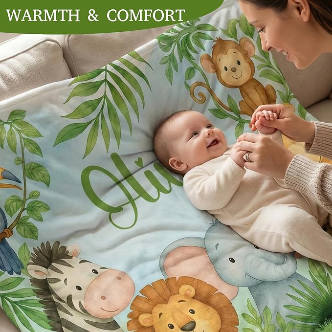Personalized Baby Blanket with Name, Custom Soft Flanne Blanket for Kisd, Toddlers, Personalized Baby Gifts for Infant Newborn Shower
