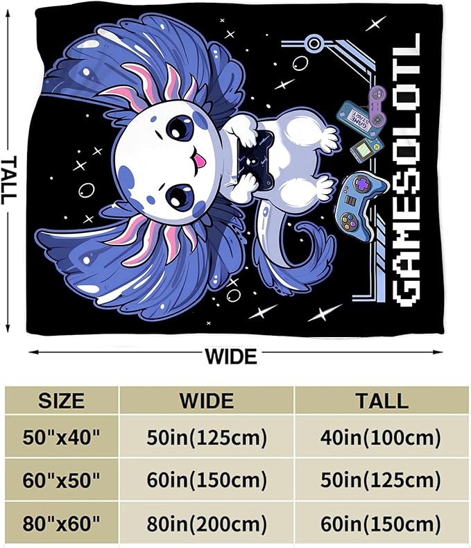 Axolotl Gaming Blanket Throws Axolotl Gifts Cute Axolotl Game Throw Blanket for Boys Kids Gamesolotl Blanket Adults Soft Warm Cozy Fleece Blanket for Couch Sofa Bed 50"x40"