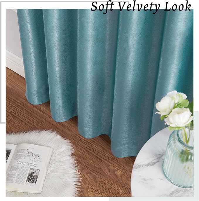 Melodieux Teal Velvety Semi Sheer Curtains 96 Inch Length for Bedroom, Living Room Natural Cotton Texture Rod Pocket Window Sheer Drapes, 52 by 96 Inch (2 Panels)