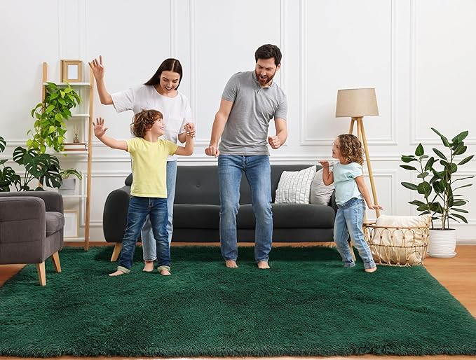 ONASAR Dark Green Area Rugs for Living Room Bedroom, 5x8 Fluffy Shaggy Large Rug, Indoor Washable Ultra Soft Plush Floor Carpets for Kids Boys Girls Teen Dorm Nursery Playroom Home Decor Aesthetic