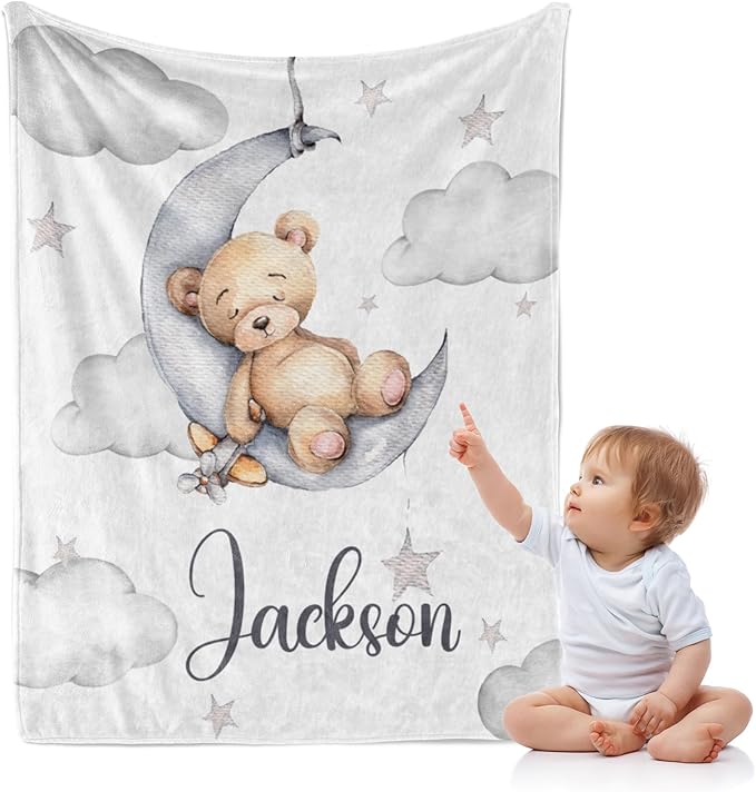 J&SBGFT Custom Baby Blanket for Boys - Personalized with Name, Receiving Blanket for Toddlers, Kids, Crib, Stroller, Nursery Decor - 30"x40", Color21