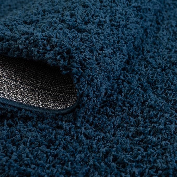 Unique Loom Solid Shag Collection Area Rug (3' 3" Square, Sapphire Blue/ Navy Blue)