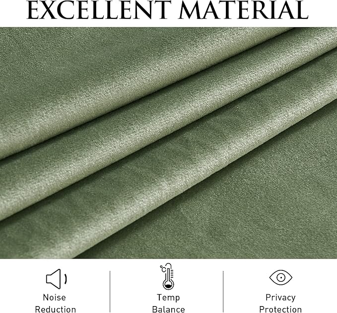 StangH Sage Green Pinch Pleat Velvet Curtains for Living Room, Luxury Room Darkening Window Drapes with Hooks Thick Thermal Insulated Decorative Curtains for Bedroom, W30 x L108, 2 Panels