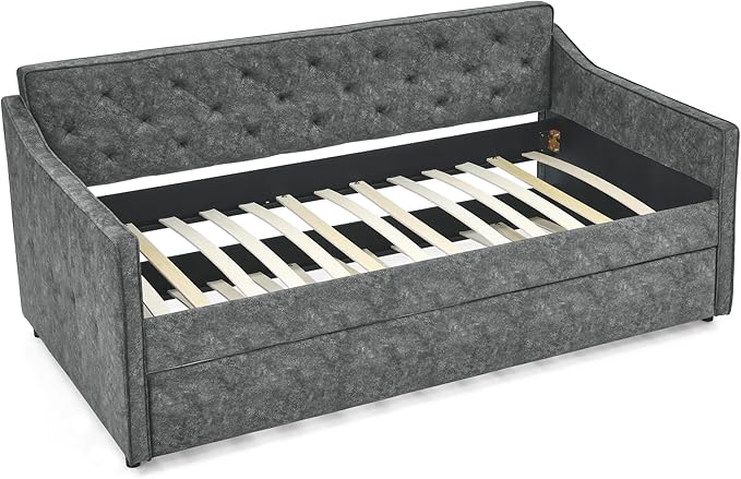 Bellemave Twin Upholstered daybed with Trundle, Polyester Sofa Bed Twin Size, daybed with Trundle for Adults, Kids, Girls, Teens, for Living Room, Grey
