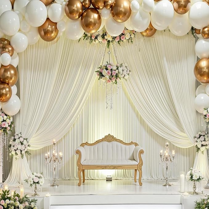 60×12ft Wrinkle Free Ivory Backdrop Curtain for Wedding Parties, 12 Panels 5×12ft Long Soft Silky Polyester Backdrop Drapes Cream Photo Back Drop Curtains for Party Photography Background Cloth