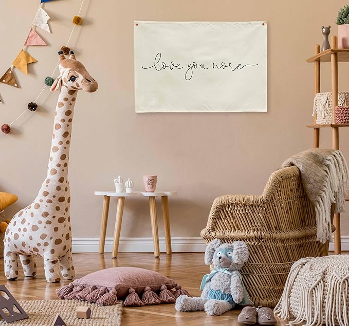 Nursery Banner Wall Decor-Boho Rectangular Banner Pennant Poster Flags-for Baby Boy Girl Room Home Playroom Dorm Classroom-Baby Present Shower Birthday Christmas-Love You More-28.5x20 Inches