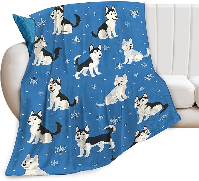 Cute Husky Blanket Huskies Dog Pet Pattern Throw Blanket Soft Cozy Fleece Fuzzy Plush Warm Stuff Puppy Bedding Animal Blankets Gifts for Husky Lover Boys Girls Kids Adult Men Women 40"X50"