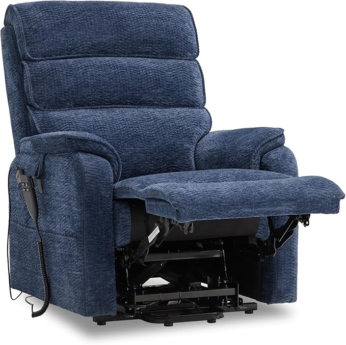 DYNOX 350 LBS Power Lift Recliner Chair for Elderly, Medium Size Dual Motor Lay Flat Infinite Positions Recliner with Heat & Massage(9188,Chenille,Dark Blue)
