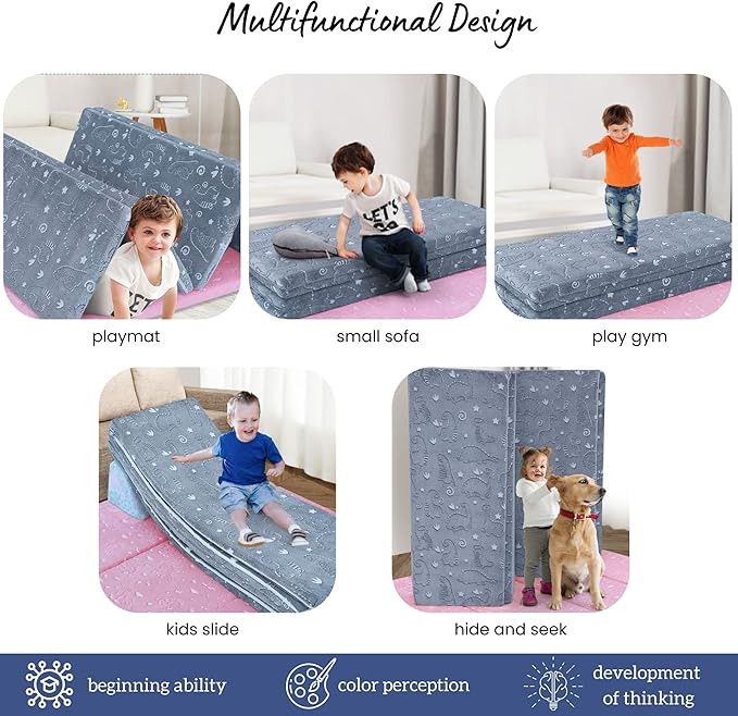 MeMoreCool Kids Floor Futon Mattress, Play Mat Muscle Mat Large 6x4 FT, Thicken Foam Tatami Sleeping Pad for Playroom, Foldable Sleeping Crawling Pad for Children’s Play Area