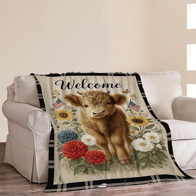 Highland Cow Blanket Farmhouse Cow Throw Blanket Soft Cozy Fleece Fuzzy Plush Warm Stuff Bedding Farm Animal Blankets Gifts for Boys Girls Kids Adult Men Women 50"X60"
