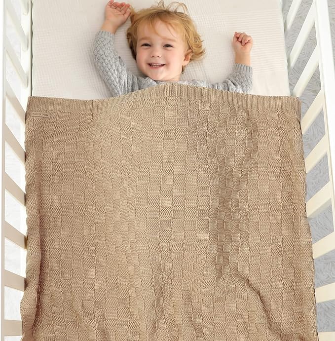 LAWKUL Baby Blankets Knit Cable Babe Blanket Soft Airy Newborn Infant Receiving Swaddling Beige Neutral Crib Stroller 40"x30"
