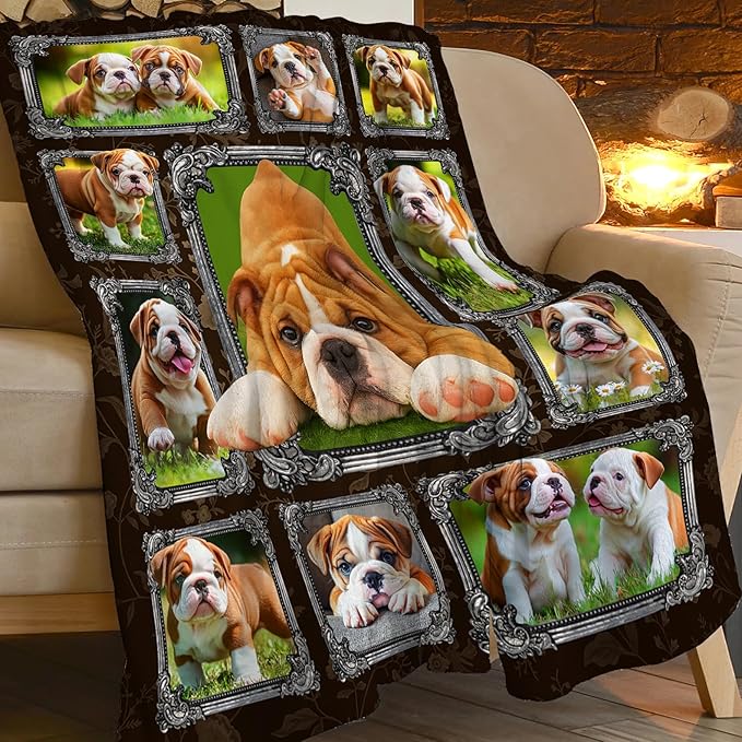 Bulldog Blanket English Bulldog Gifts Throw Blanket Super Soft Flannel Lightweight Fluffy Plush Cozy Fuzzy Fleece Decor Blanket for Dog Lover Girl Woman Boys Kids Adults Man for Bed Sofa 40"X50"