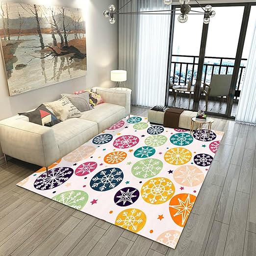 Christmas Rug Winter Stars Area Rugs for Bedroom Dorm Living Room White Bohemian Snowflakes Throw Rug Floor Mat Pad Doormat Carpet, 5' x 7'(150 x 210cm)