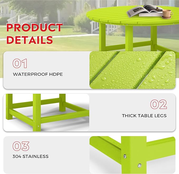 Costaelm Kids Dinner Table, Toddler Play Desk Student Desk Outdoor Childrens Picnic Tables for Children Arts & Crafts, Snack Time, Multi-Activity Table for Ages 2-8 in Home/Outside, Lime