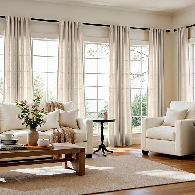 jinchan Curtains Oat (W50 x L90) for Living Room Farmhouse with Rod Pocket Back with Light Filtering Curtains for Bedroom Curtains 2 Pieces
