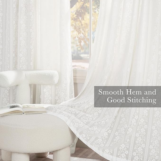 PONY DANCE Linen White Short Curtains for Living Room, Thermal Insulated Room Darkening Farmhouse Curtains,Double Layer Curtain for Girls' Bedroom, 29W x 36L, White, 2 Panels