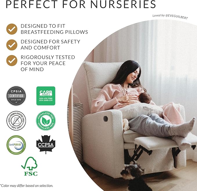 Jaymar Arya Modern Nursery Glider Recliner Chair – Cozy Nursing Chair with 360° Swivel for New Parents, Gentle Motion, Compact Design, High Back & Low Armrests, Canadian Made (Dove Grey/Como Fabric)