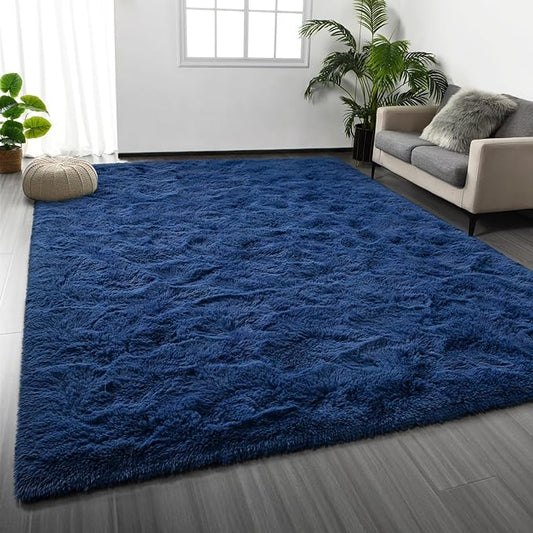 Large Shag Area Rugs 6 x 9, Plush Fuzzy Rugs for Living Room, Ultra Soft Fluffy Furry Rug for Bedroom, Indoor Carpet Nursery Rugs for Kids Room Home Decor, Navy Blue