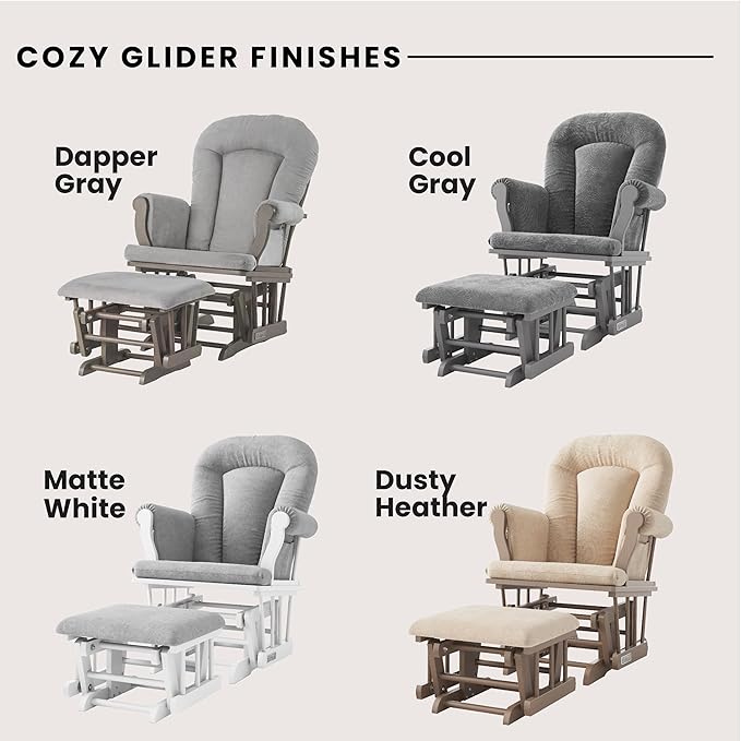 Child Craft Cozy Glider Rocker and Ottoman Set, Padded Cushion with Convenient Storage Pockets, Solid Wood Base & Frame (Dapper Gray with Light Gray Cushion)