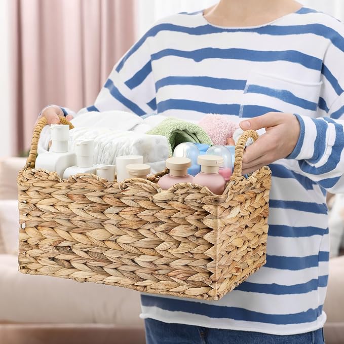 Chunful 1 Pack Wicker Diaper Caddy Organizer Scalloped Edge 9.5 x 13.5 x 7 Inches Rattan Basket Woven Natural Basket Storage Organizer Handmade for Baby Shower Gifts Newborn Storage