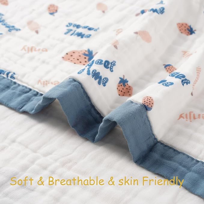 Muslin Baby Blankets, Nursery Blankets for Boys Girls, Swaddle Blankets Neutral Soft Lightweight Toddler and Kids Throw Blankets (Strawberry)