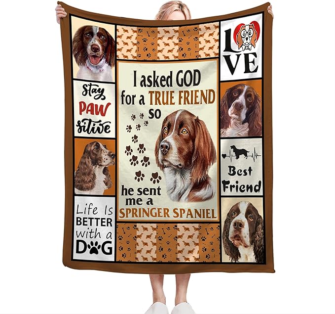 Springer Spaniel Dog Blanket Springer Spaniel Gifts and Decor Cute Dog Throw Blanket Dog Blanket for Girls Women Kids Adults Soft Warm Cozy Fleece Blanket for Couch Sofa Bed 80"x60"